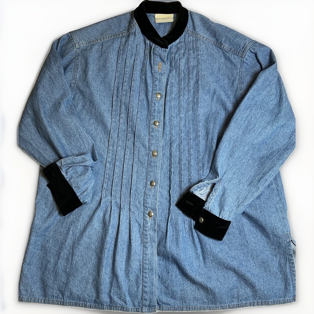 Coldwater Creek Denim Shirt Jacket Size Large Velvet Cuffs Size Large A line